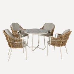 Conjunto mesa Olivia redonda y sillones de exterior en aluminio blanco roto 2