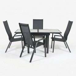 Conjunto mesa extensible 90x90-180 y 4 sillones respaldo alto Antracita 2